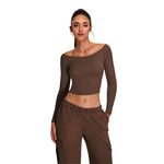 Off-Shoulder Seamless Long-Sleeve Crop Tee