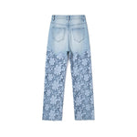 Embroidered Cut-Out Pearl Rhinestone Ankle Jeans