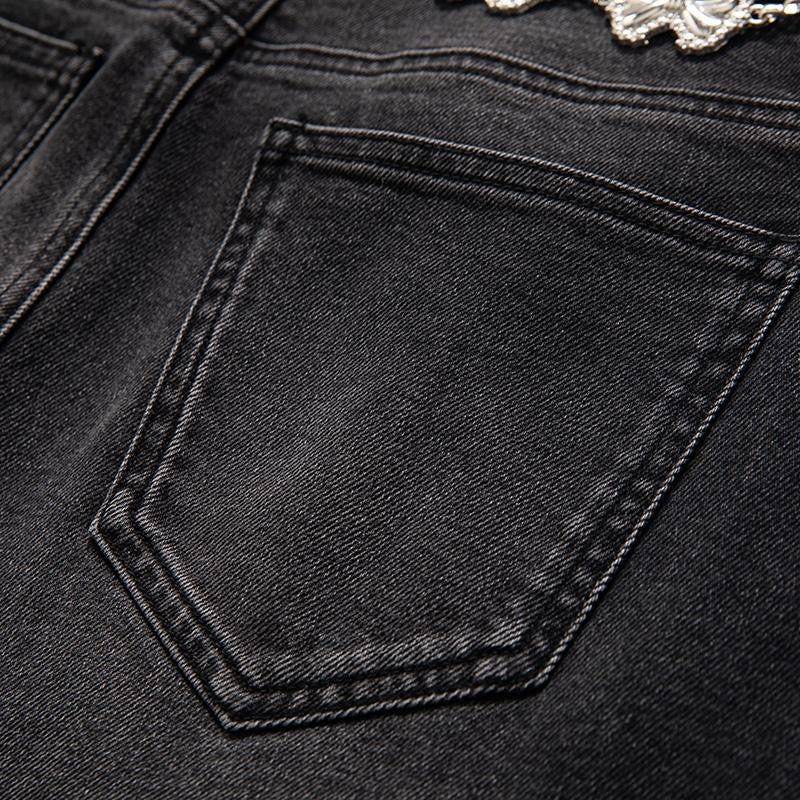 Pearl-Beaded & Rhinestones-Transferred Embroidered Jeans