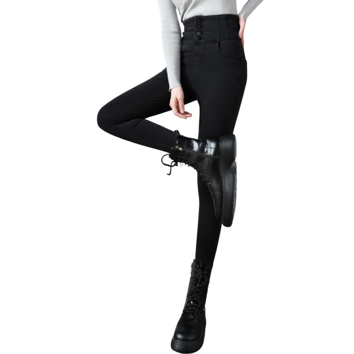 High-Waisted Button-Front Skinny Jeggings