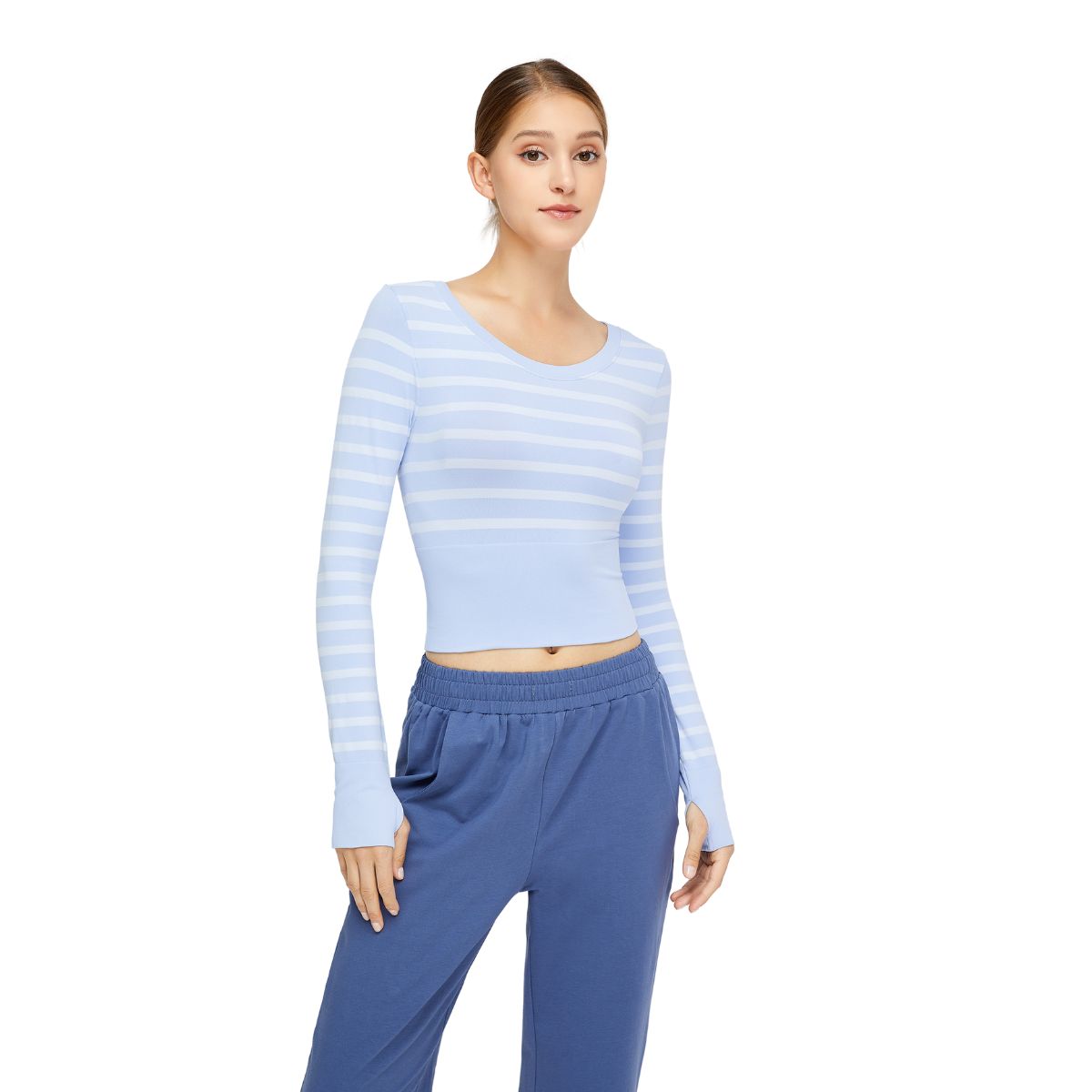 Cropped Striped Long-Sleeve Top