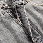 Beaded-Embroidered Floral Cut-Out Ankle Jeans