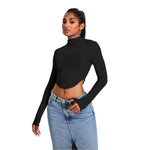 Mock Neck Curved-Hem Long-Sleeve Top