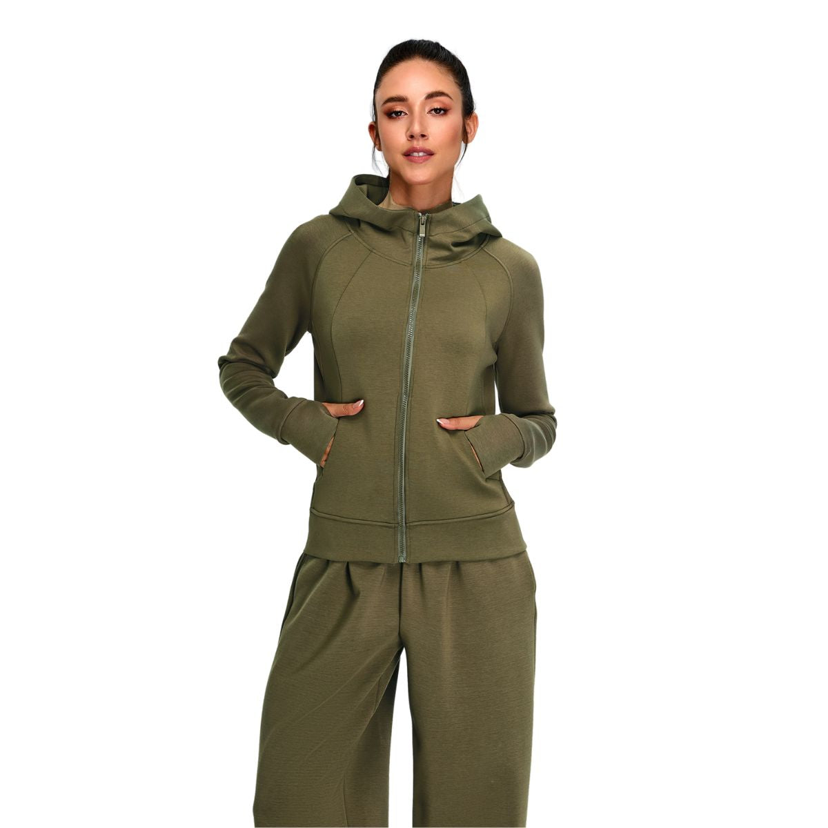 Solid Color Relaxed Fit Full-Zip Hoodie