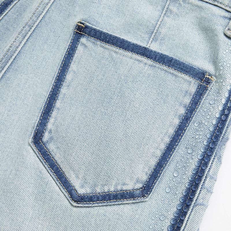 Lightweight Rhinestone & Embroidered Cut-Out Jeans