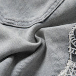 Pearl & Rhinestone Lace-Cut Denim Shorts