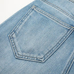 Pearl-Beaded Frog Closure Jeans with Cut-Outs