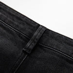 Rose Embroidered Lace-Cut Jeans with Pearl Beading