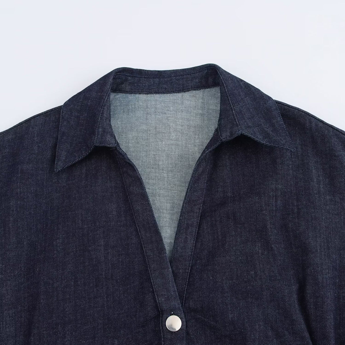 Short-Sleeve Button-Front Denim Midi Dress