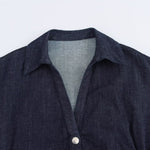 Short-Sleeve Button-Front Denim Midi Dress