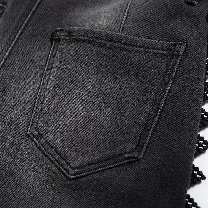 Rhinestones & Pearls Embroidery Patchwork Ankle Jeans