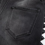 Rhinestones & Pearls Embroidery Patchwork Ankle Jeans