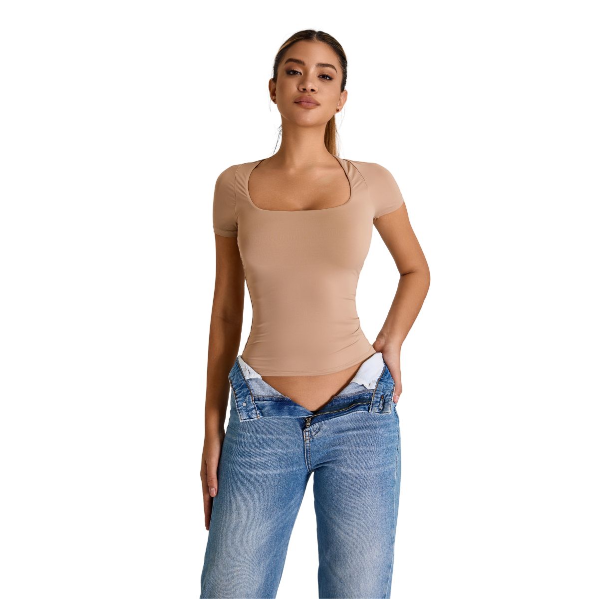 Square-Neck Quick-Dry Slim-Fit Tee