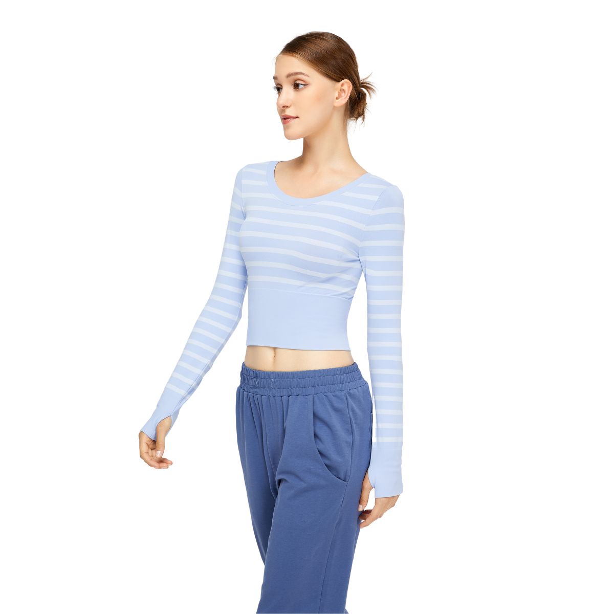 Cropped Striped Long-Sleeve Top