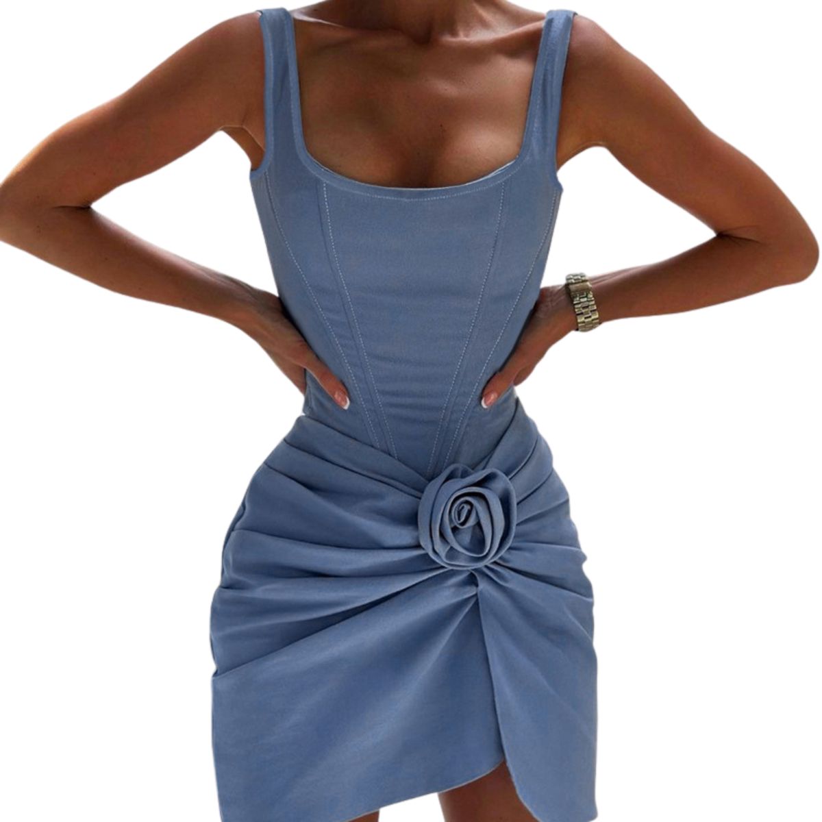 Floral Appliqu¨¦ Denim Slip Mini Dress