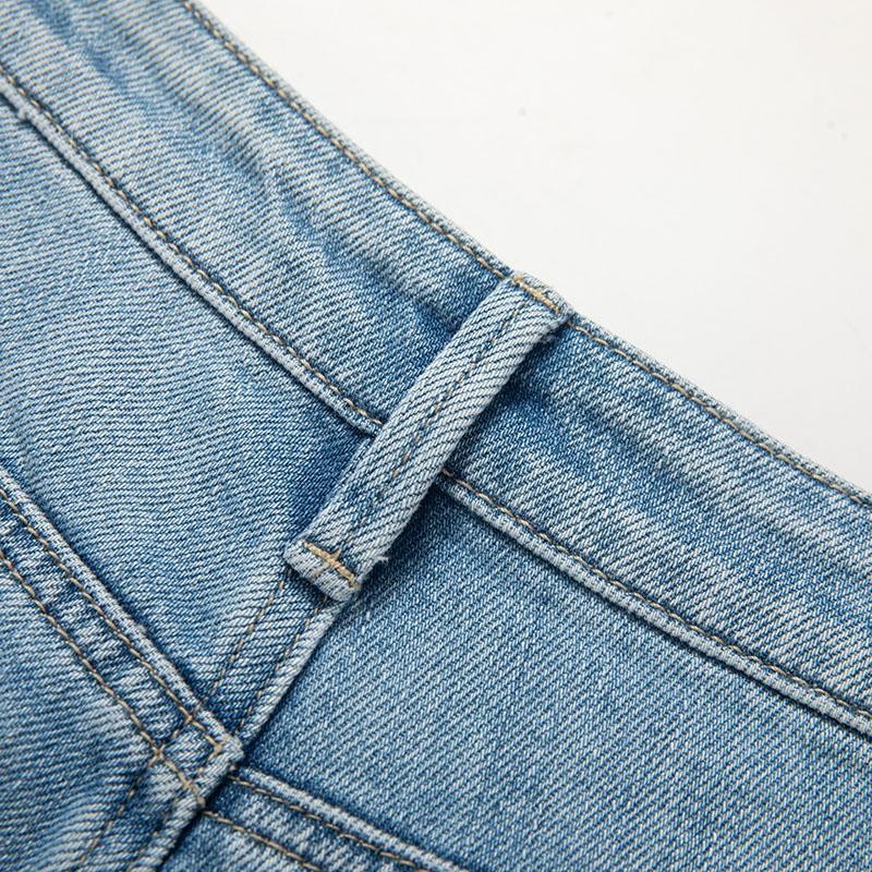 Pearl-Beaded Frog Closure Jeans with Cut-Outs