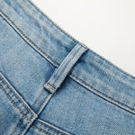 Pearl-Beaded Frog Closure Jeans with Cut-Outs