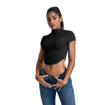 Mock Neck Curved-Hem Crop Tee