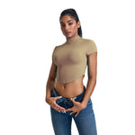 Mock Neck Curved-Hem Crop Tee