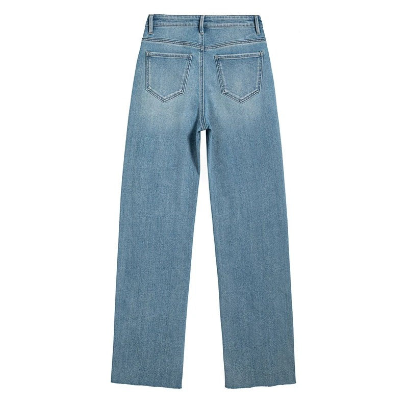 Rose Embroidered Lace-Cut Jeans with Pearl Beading