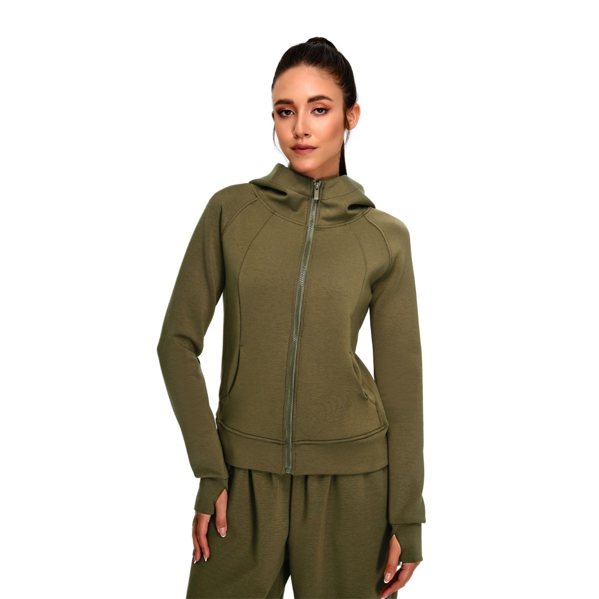 Solid Color Relaxed Fit Full-Zip Hoodie