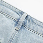 Lightweight Rhinestone & Embroidered Cut-Out Jeans