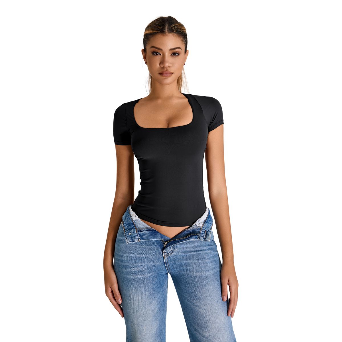 Square-Neck Quick-Dry Slim-Fit Tee