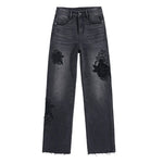 Pearl-Embellished Floral-Embroidered Whisker Jeans