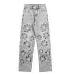 Beaded-Embroidered Floral Cut-Out Ankle Jeans