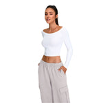 Off-Shoulder Seamless Long-Sleeve Crop Tee