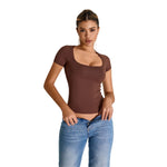 Square-Neck Quick-Dry Slim-Fit Tee