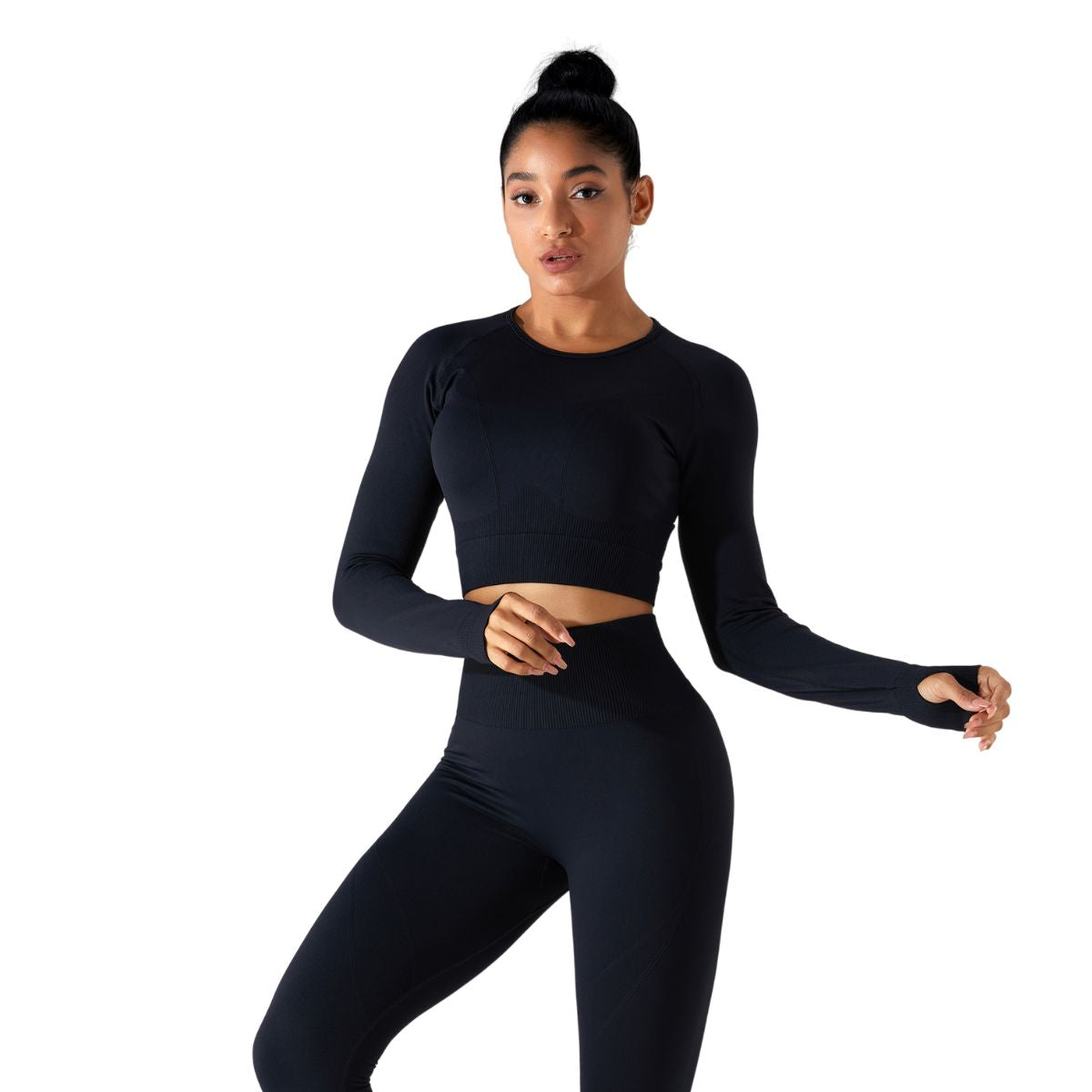 Thumb Holes Cropped Long-Sleeve Shirt