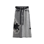 Vintage-Wash Pearl-Embroidered Denim Skirt