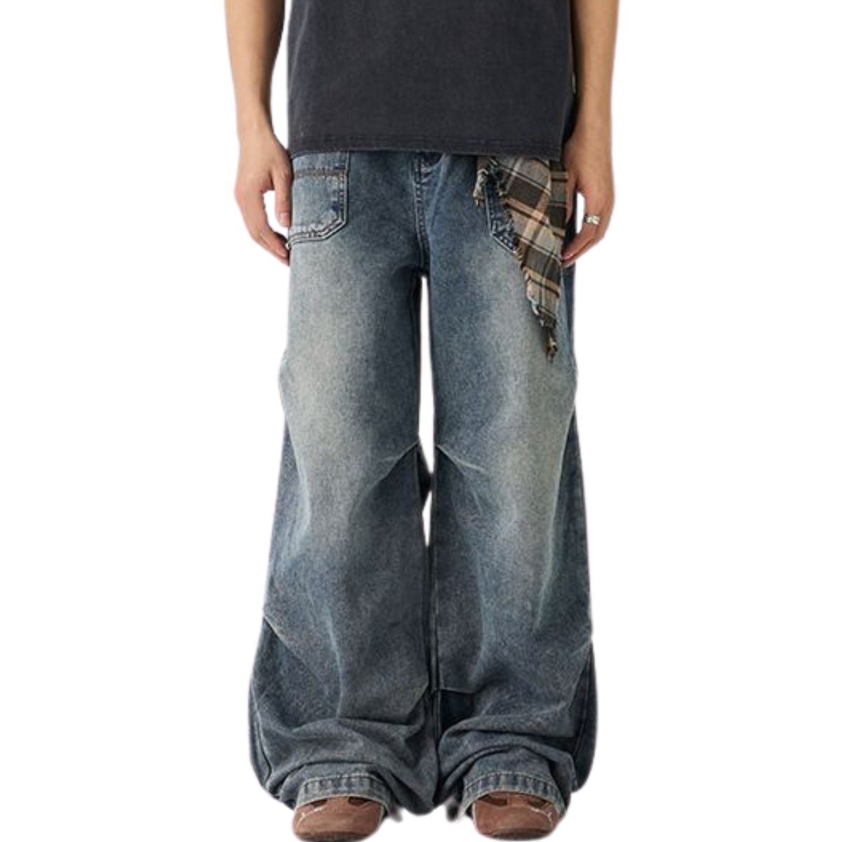 Side-Pleated Oversized Denim Jeans