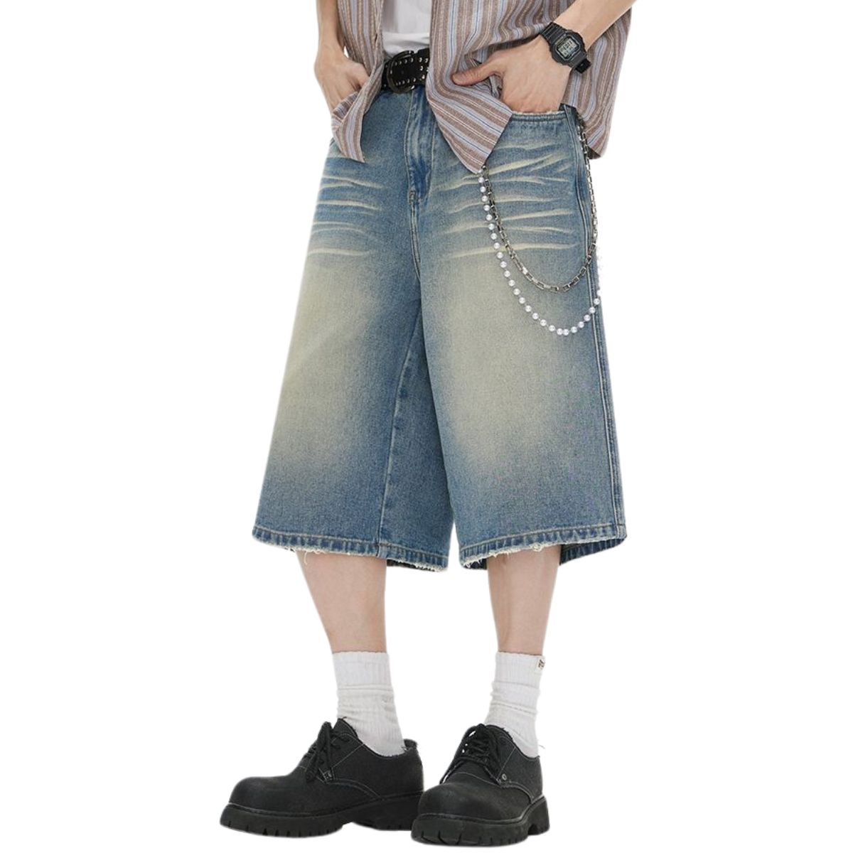 Distressed Wide-Leg Cropped Denim Jeans