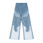 Organza Patchwork Floral-Embroidered Bootcut Jeans
