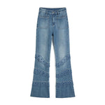 Pearl-Embellished Embroidered Patchwork Cut-Out Jeans