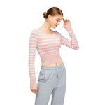 Cropped Striped Long-Sleeve Top