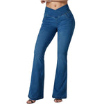 Crossover Waist Knit Denim Bootcut Pants