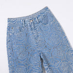 Floral Lace-Cut Cropped Denim Pants