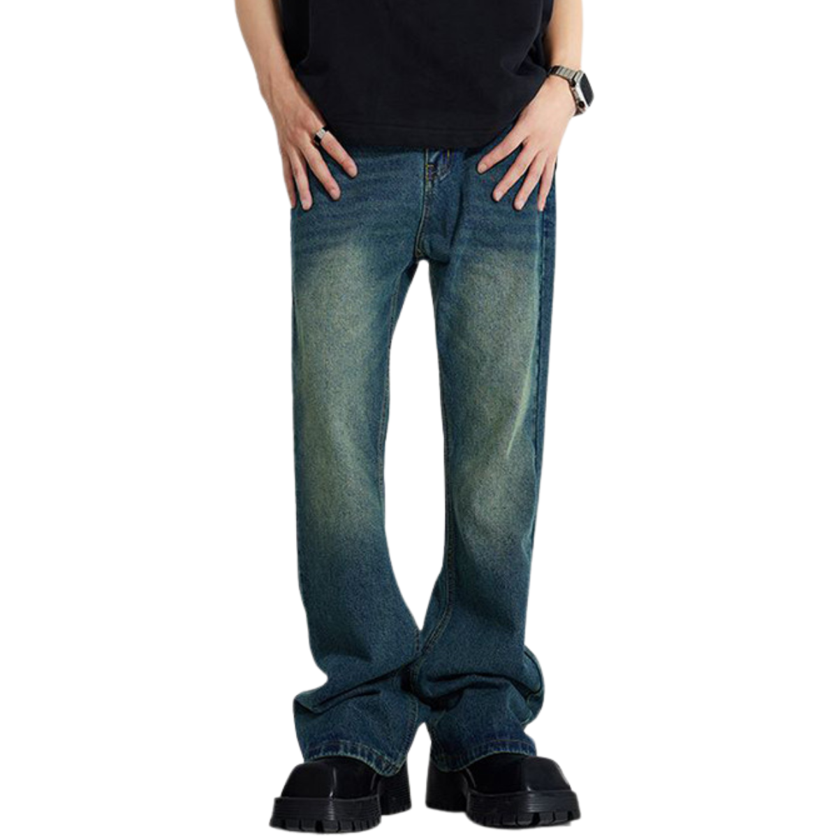 Relaxed Fit Washed Faded Denim Pants