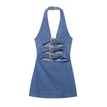 Cut-Out Denim Halter Mini Dress