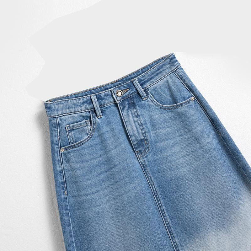 Embroidered Patchwork Cut-Out Denim Skirt