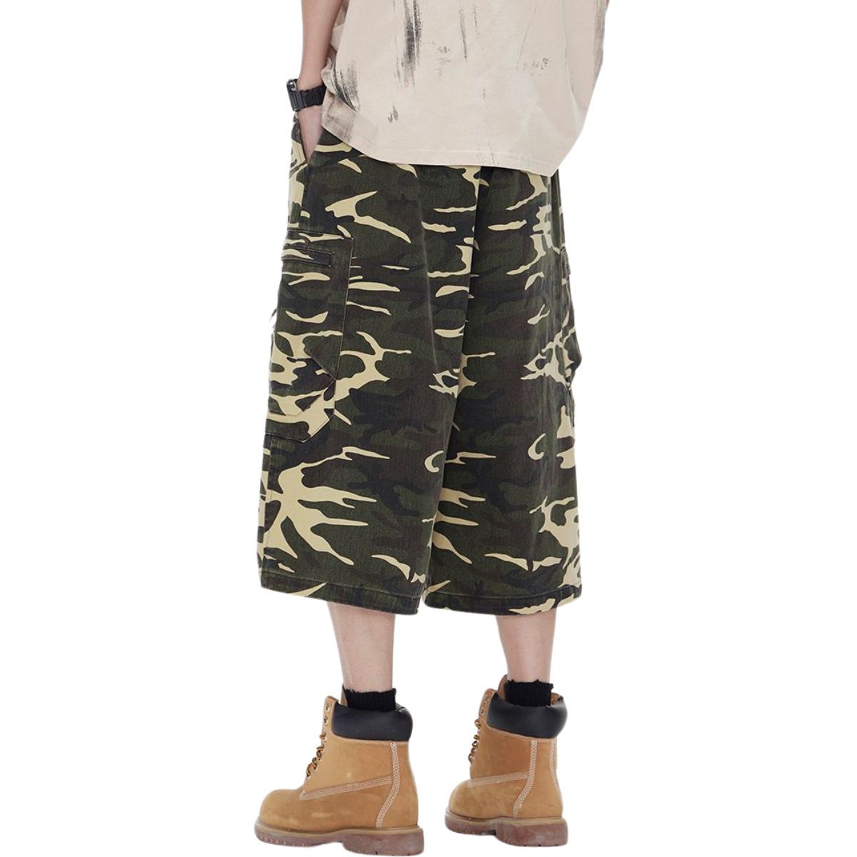 Cargo Camouflage Wide-Leg Cropped Pants