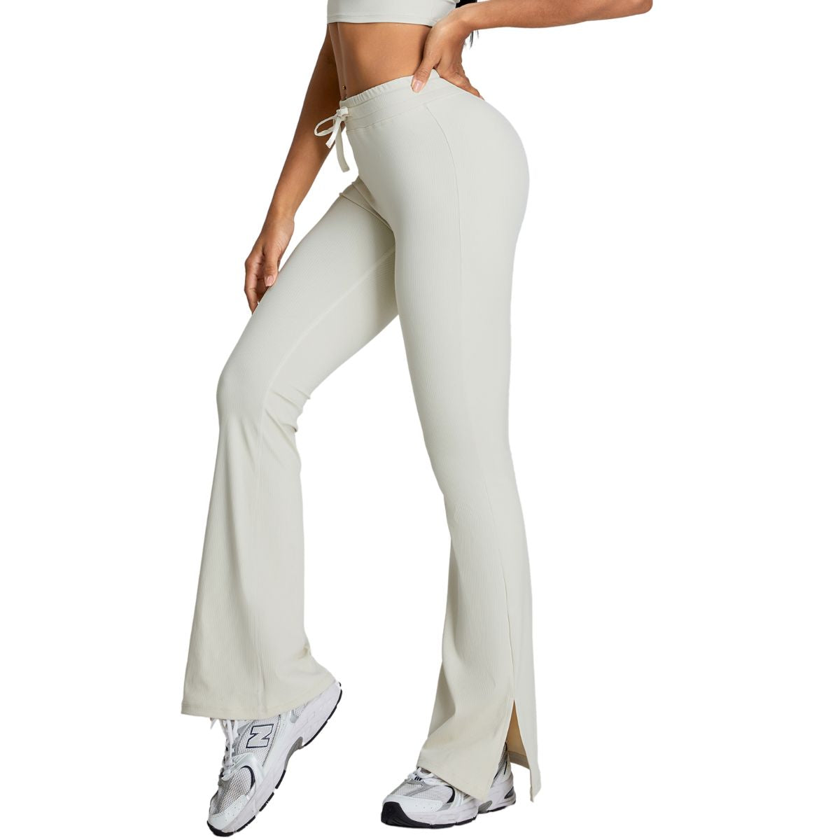 Drawstring Split-Hem Flare Leggings