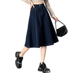 High-Waisted A-Line Knit Denim Skirt