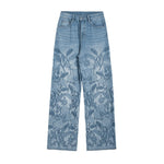 Wide-Leg Rose-Embroidered Cut-Outs Jeans