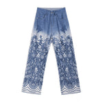 Butterfly Floral Embroidered Cut-Outs Ombré Jeans