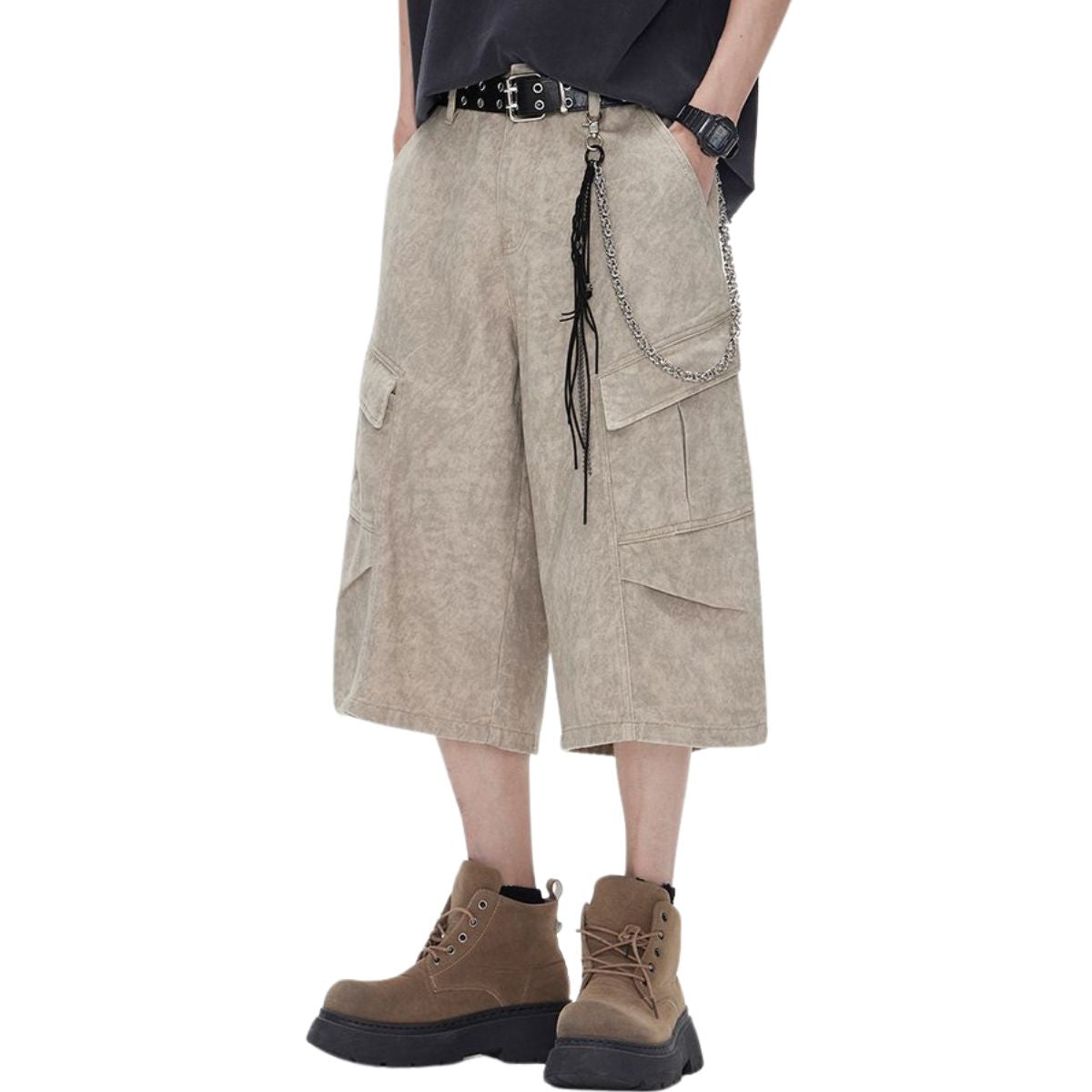Cargo Wide-Leg Cropped Cotton Pants