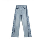 Lightweight Rhinestone & Embroidered Cut-Out Jeans